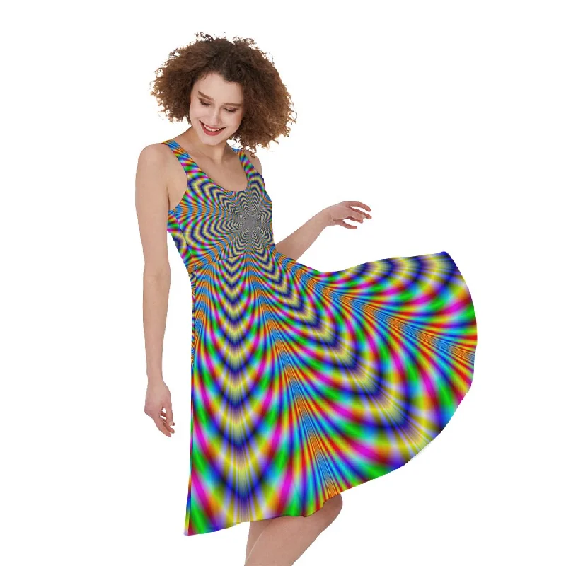 Octagonal Psychedelic Optical Illusion Sleeveless Knee Length Dress Tunics Travel practical Octagonal Psychedelic Optical Illusion Sleeveless Knee Length Dress Tunics Travel practical