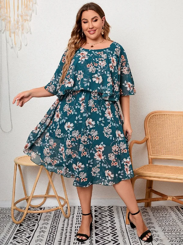 BerriesJam - Fashion Floral Ruffles O Neck Short Sleeve Midi Party Dress Tunics Wedding white BerriesJam - Fashion Floral Ruffles O Neck Short Sleeve Midi Party Dress Tunics Wedding white