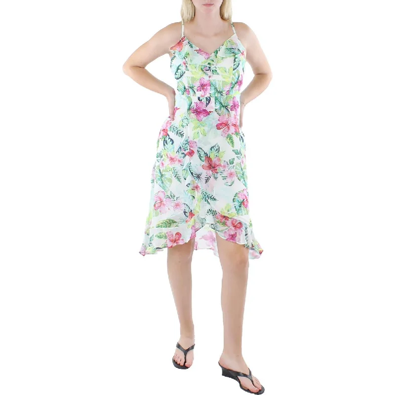 Womens Ruffled Midi Cocktail and Party Dress Tunics Yoga stretchy