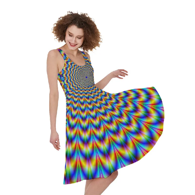 Psychedelic Wave Optical Illusion Sleeveless Knee Length Dress Halter Neckline Beach Psychedelic Wave Optical Illusion Sleeveless Knee Length Dress Halter Neckline Beach