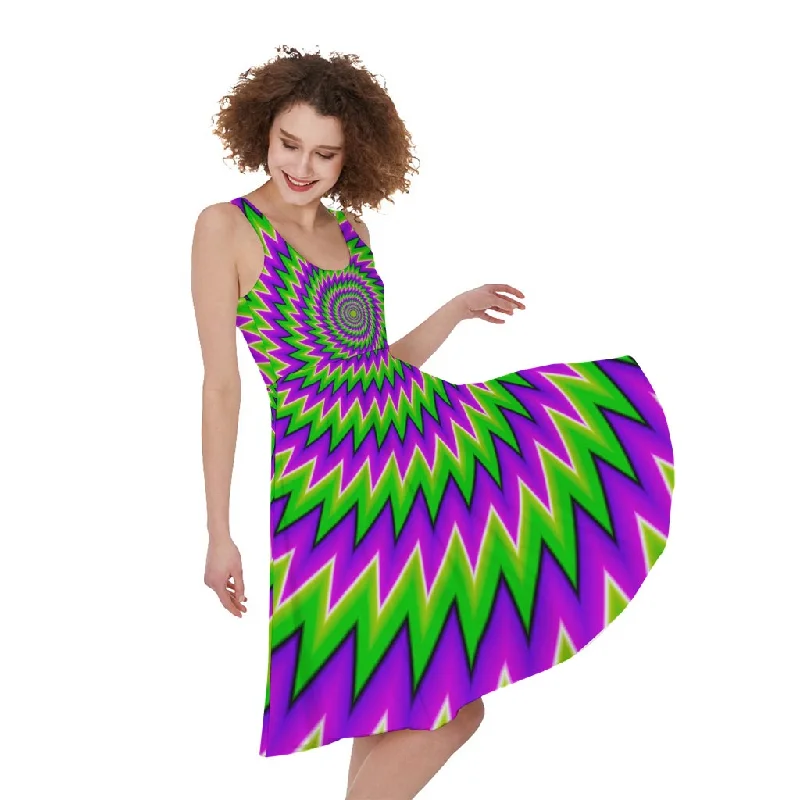 Green Spiral Moving Optical Illusion Sleeveless Knee Length Dress Tunics Hiking breathable Green Spiral Moving Optical Illusion Sleeveless Knee Length Dress Tunics Hiking breathable
