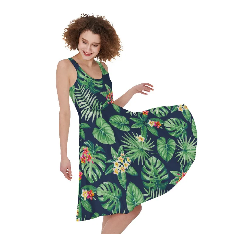 Hawaiian Tropical Leaves Pattern Print Sleeveless Knee Length Dress Tunics New arrival Hawaiian Tropical Leaves Pattern Print Sleeveless Knee Length Dress Tunics New arrival