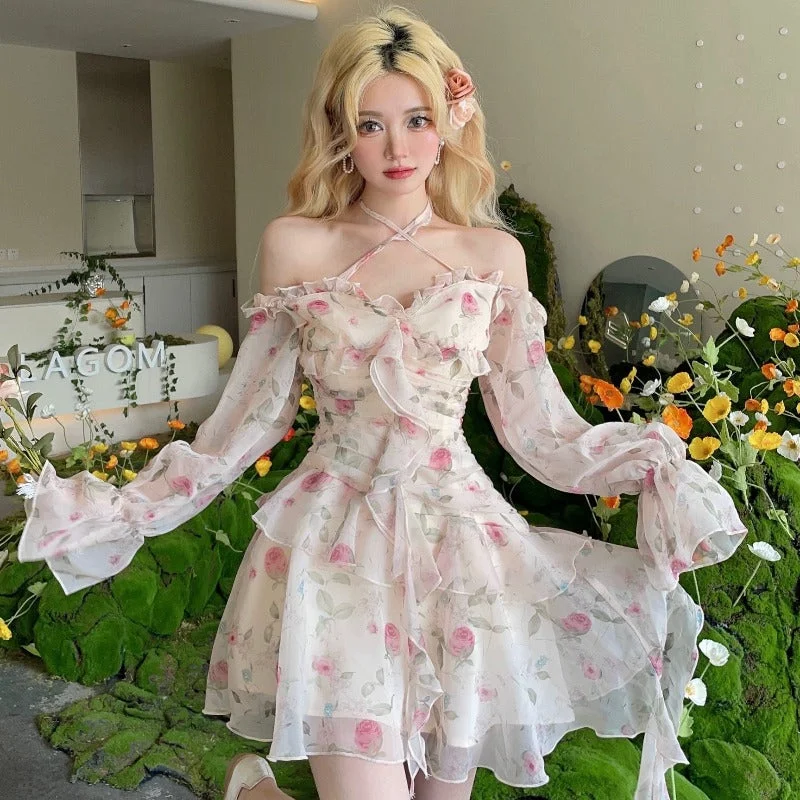 2023 Hot Sale Summer dress mini dress flower dress irregular LL-116 Comfortable Ruffle Mini Dress