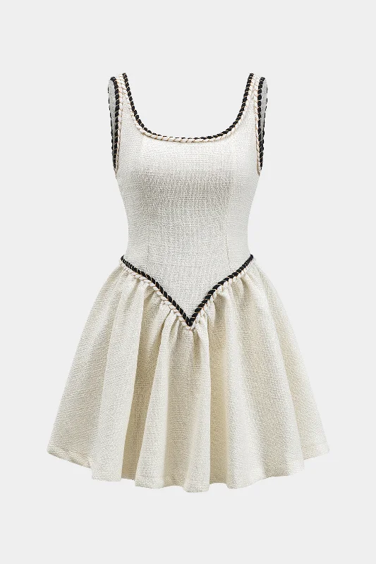 Contrast Pleated Zipper Mini Dress Cozy Cowl Neck Mini Dress