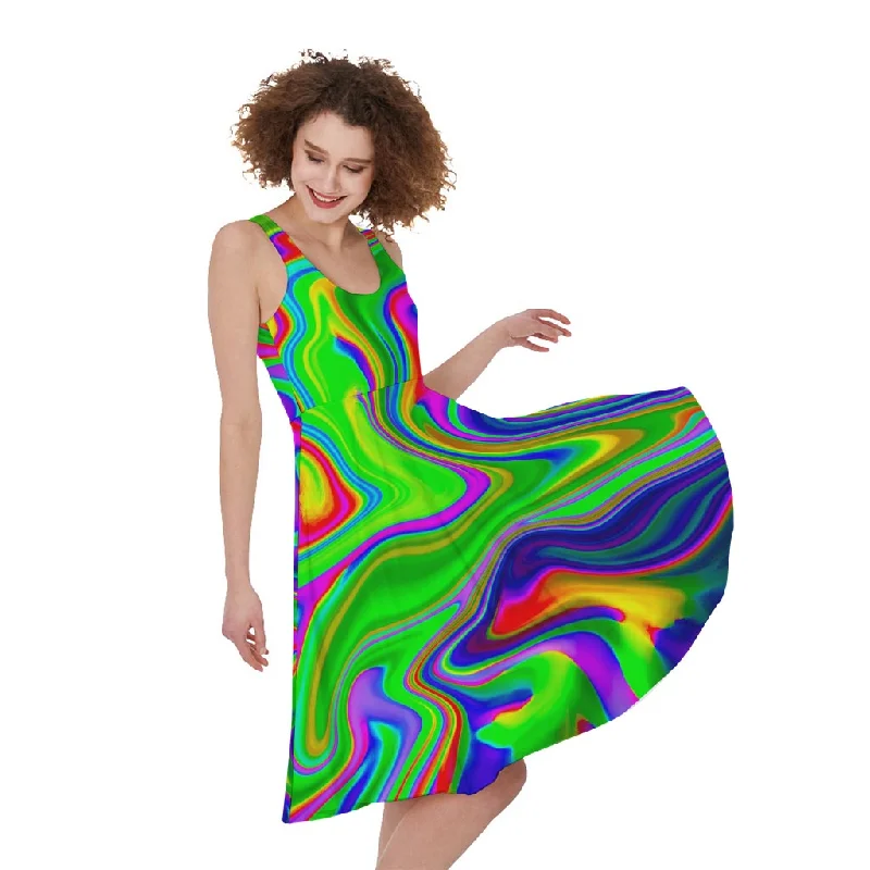 Green Abstract Liquid Trippy Print Sleeveless Knee Length Dress Tunics Favorite customer Green Abstract Liquid Trippy Print Sleeveless Knee Length Dress Tunics Favorite customer