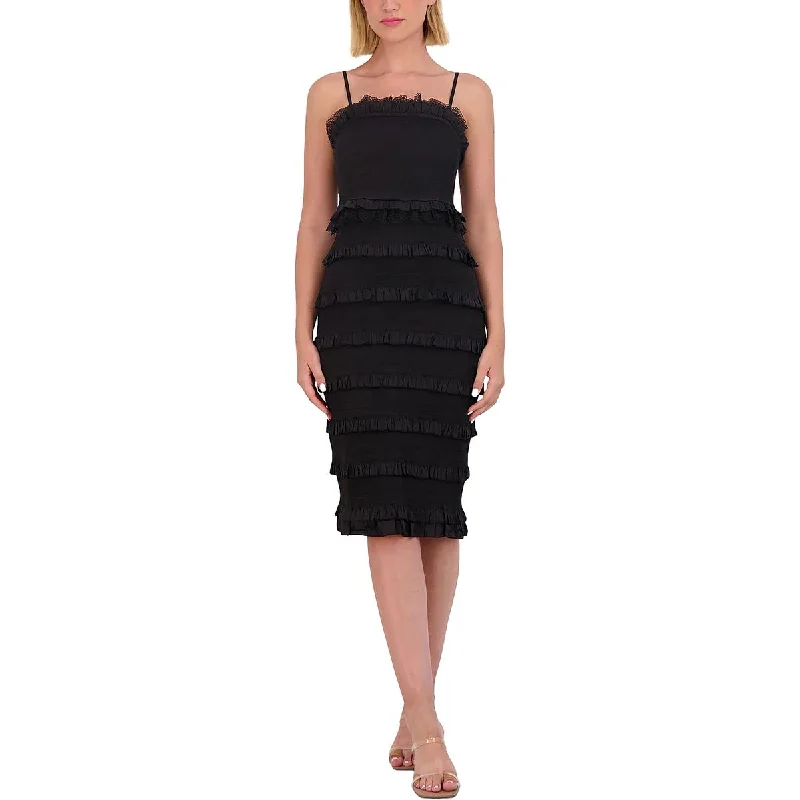 Petites Womens Lace Trim Ruffle Cocktail And Party Dress Tunics Custom made