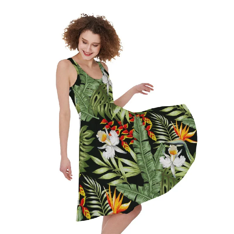Hawaii Tropical Plants Pattern Print Sleeveless Knee Length Dress Tunics Versatile functional Hawaii Tropical Plants Pattern Print Sleeveless Knee Length Dress Tunics Versatile functional