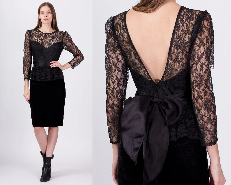 80s Gunne Sax Black Lace Low Back Party Dress - Extra Small sweetheart Neckline Romantic 80s Gunne Sax Black Lace Low Back Party Dress - Extra Small sweetheart Neckline Romantic