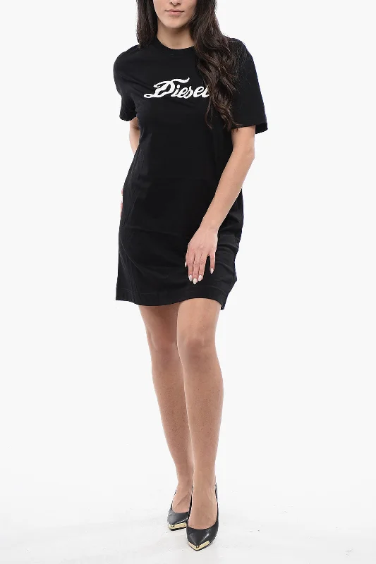 Diesel Cotton Crew-Neck D-EGOR Tee Dress with Contrast Print Tunics Print Colorful
