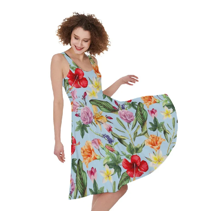 Hibiscus Flower Floral Pattern Print Sleeveless Knee Length Dress Tunics Fall fleece Hibiscus Flower Floral Pattern Print Sleeveless Knee Length Dress Tunics Fall fleece