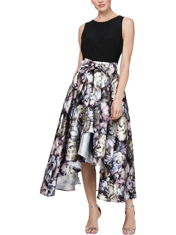 Petites Womens Floral Print Midi Evening Dress Tunics Velvet soft