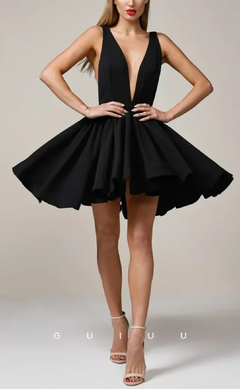 GH717 - Classic A-Line Satin Deep V-Neck Black Short Homecoming Party Dress Tunics Running lightweight GH717 - Classic A-Line Satin Deep V-Neck Black Short Homecoming Party Dress Tunics Running lightweight