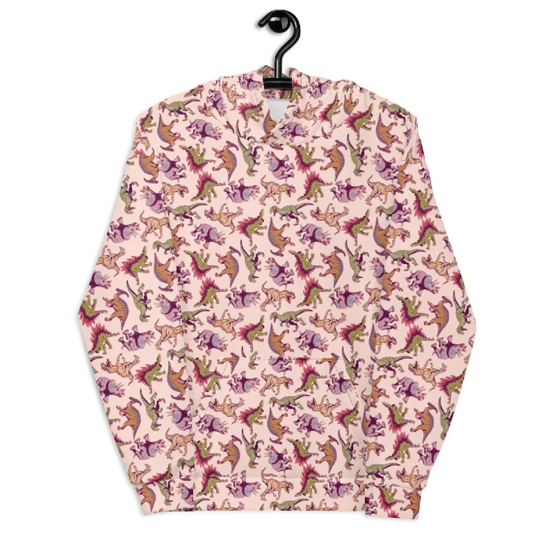 Colorful Dinosaurs - Adult Dinosaur Hoodie Hoodie with Raw Hem Edgy Unfinished