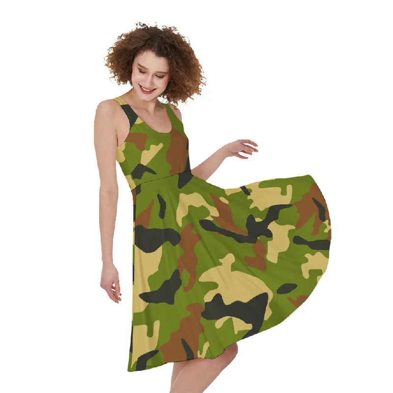 Military Camouflage Print Sleeveless Knee Length Dress Tunics Versatile all-occasion Military Camouflage Print Sleeveless Knee Length Dress Tunics Versatile all-occasion