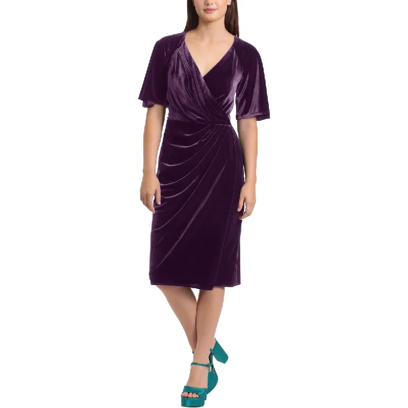 Womens Velvet Faux Wrap Cocktail and Party Dress Tunics Wedding white