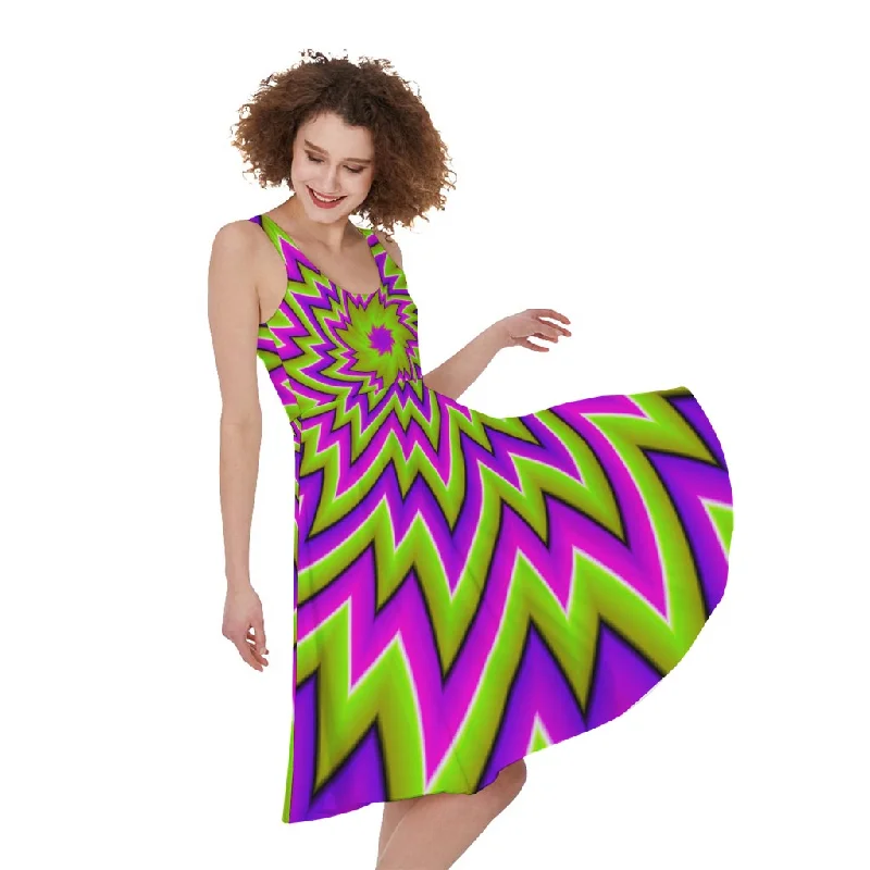 Green Big Bang Moving Optical Illusion Sleeveless Knee Length Dress Tunics New arrival Green Big Bang Moving Optical Illusion Sleeveless Knee Length Dress Tunics New arrival
