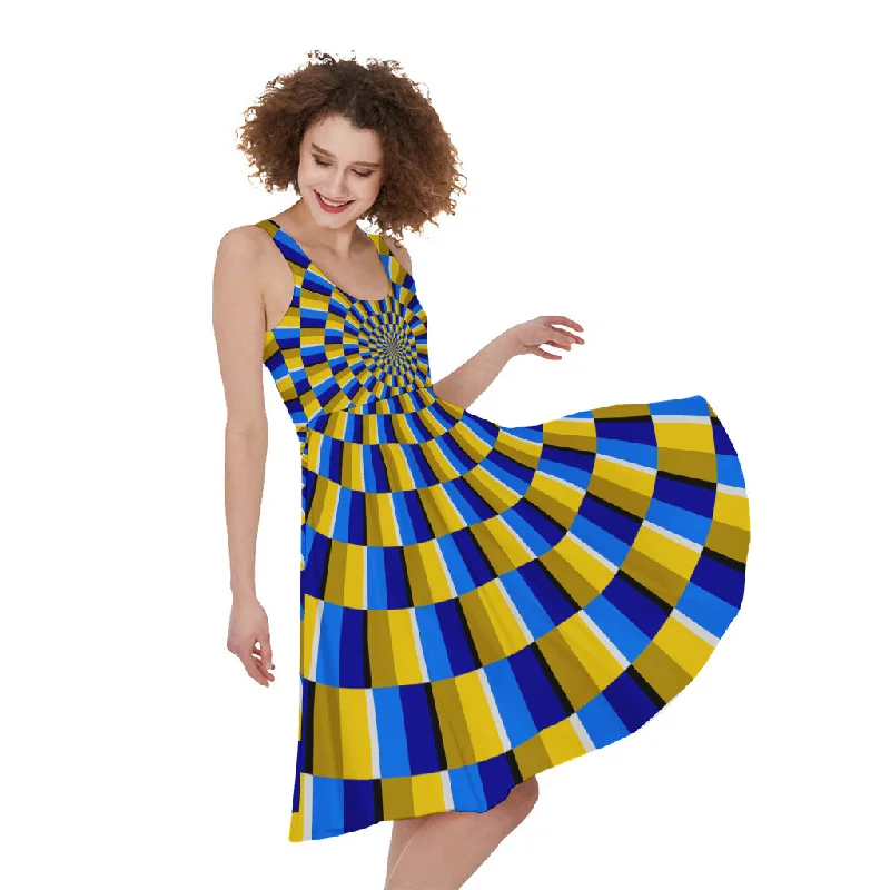 Dartboard Moving Optical Illusion Sleeveless Knee Length Dress Tunics Yoga stretchy