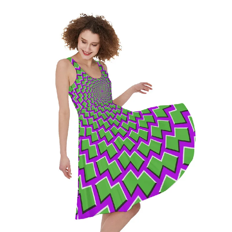 Green Shapes Moving Optical Illusion Sleeveless Knee Length Dress Tunics Business professional Green Shapes Moving Optical Illusion Sleeveless Knee Length Dress Tunics Business professional
