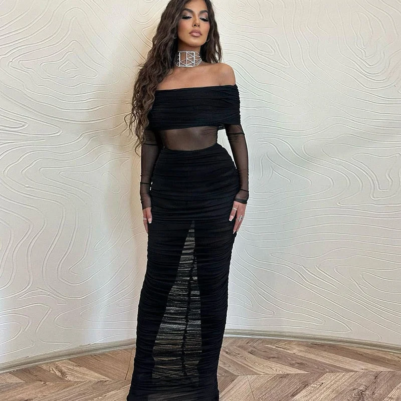 BerriesJam - Mesh Long Sleeve Bodycon Sexy Strapless Party Dress Mermaid Tail Wedding BerriesJam - Mesh Long Sleeve Bodycon Sexy Strapless Party Dress Mermaid Tail Wedding