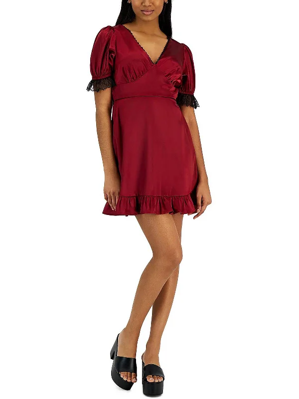 Juniors Womens Satin Lace-Trim Cocktail and Party Dress Tunics Favorite customer