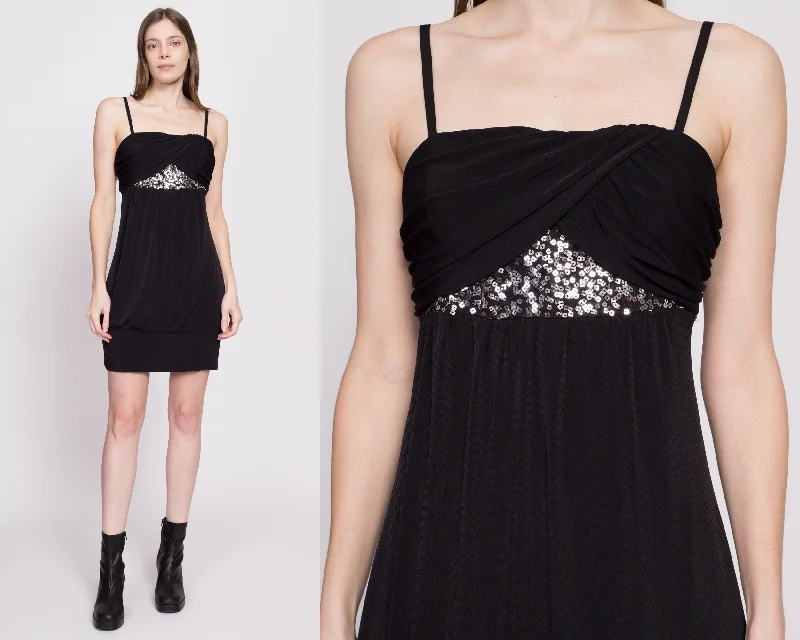 Y2K Bubble Hem Sequin Party Dress - Medium Boat Neckline Classic