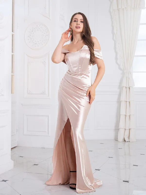 BerriesJam - 2024 Strapless Padded Backless Pleated Split Wedding Party Dress Pencil Length Work BerriesJam - 2024 Strapless Padded Backless Pleated Split Wedding Party Dress Pencil Length Work