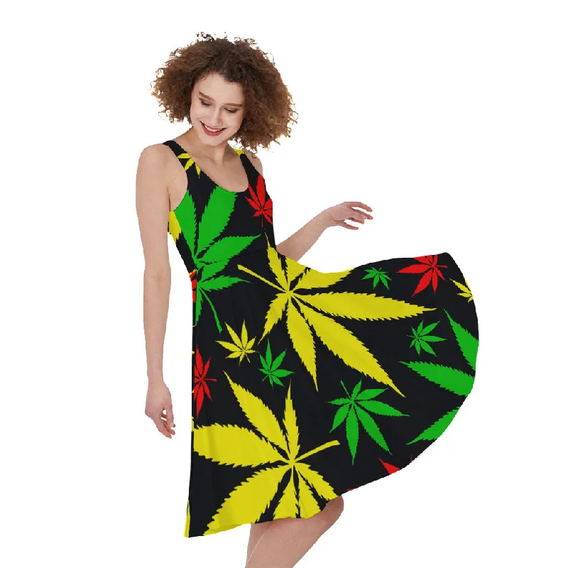 Hemp Leaves Reggae Pattern Print Sleeveless Knee Length Dress Tunics Modern contemporary Hemp Leaves Reggae Pattern Print Sleeveless Knee Length Dress Tunics Modern contemporary