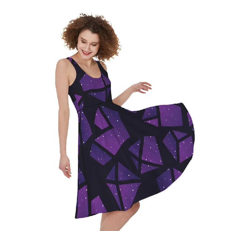 Purple Crystal Cosmic Galaxy Space Print Sleeveless Knee Length Dress Tunics Versatile all-occasion Purple Crystal Cosmic Galaxy Space Print Sleeveless Knee Length Dress Tunics Versatile all-occasion