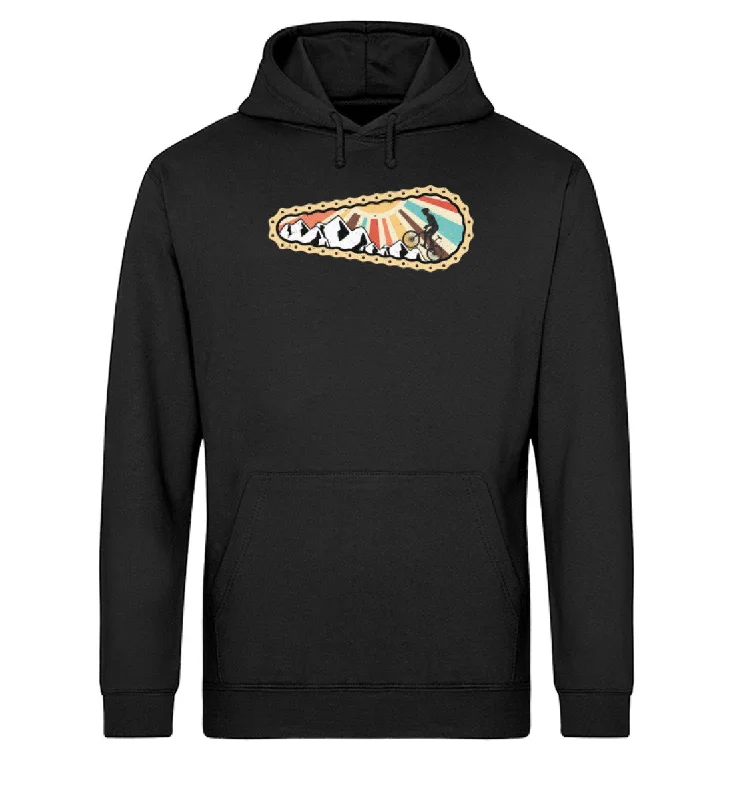 Fahrradkette, Radfahrer und Berge - Unisex Organic Hoodie Hoodie with Ribbed Hem Stretchable Secure