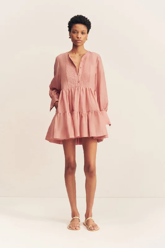 CELESTE TIERED MINI DRESS - ROSE Elegant Satin Lace Mini Dress