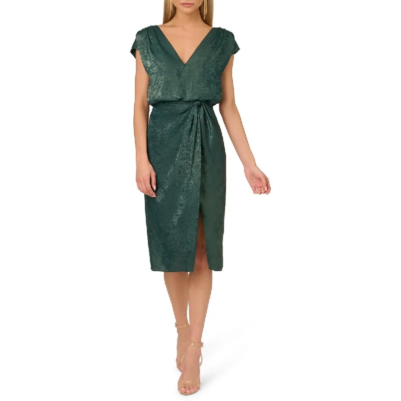 Womens Foiled Satin Cocktail And Party Dress Turtleneck Neckline Stylish