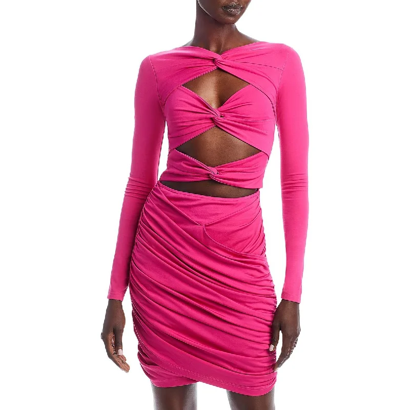 Yaura Womens Fope Cut-Out Mini Cocktail And Party Dress Boat Neckline Classic