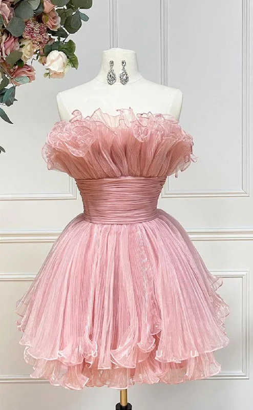 GH790 - Chic & Modern Strapless Ball Gown Ruffles Pink Mini Homecoming Party Dress Turtleneck Neckline Stylish GH790 - Chic & Modern Strapless Ball Gown Ruffles Pink Mini Homecoming Party Dress Turtleneck Neckline Stylish