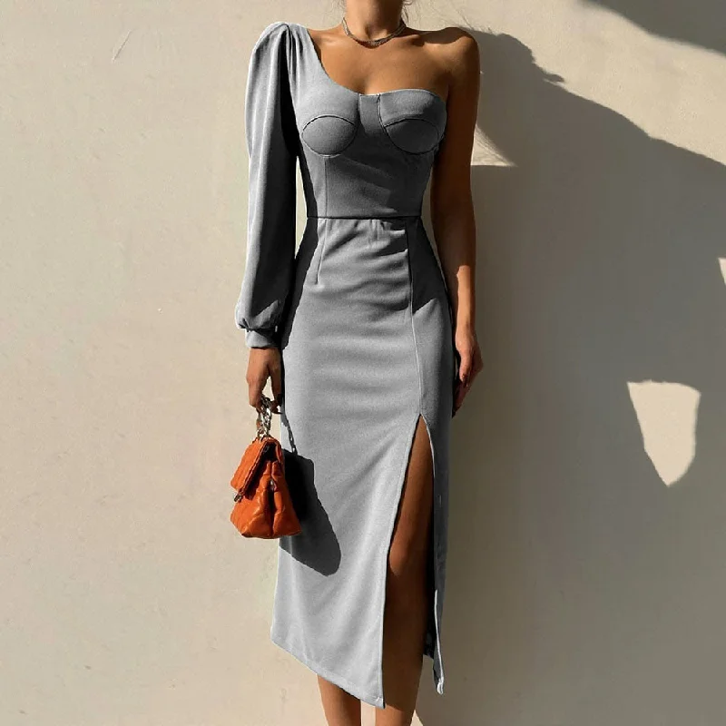 BerriesJam - 2024 One Shoulder Strapless High Split Long Party Dress Tunics Custom made BerriesJam - 2024 One Shoulder Strapless High Split Long Party Dress Tunics Custom made