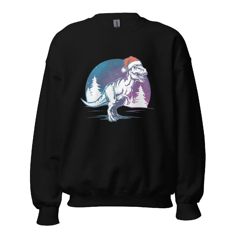 T-Rex Winter Forest - Dinosaur Sweatshirt Hoodie with Ribbed Neckline Snug Warm