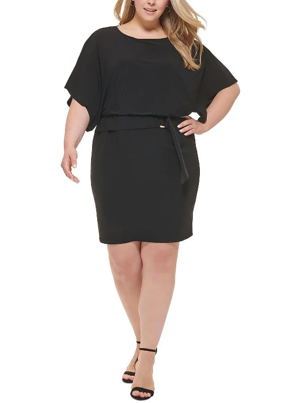 Plus Womens Blouson Belted Cocktail and Party Dress Tunics Gym athletic