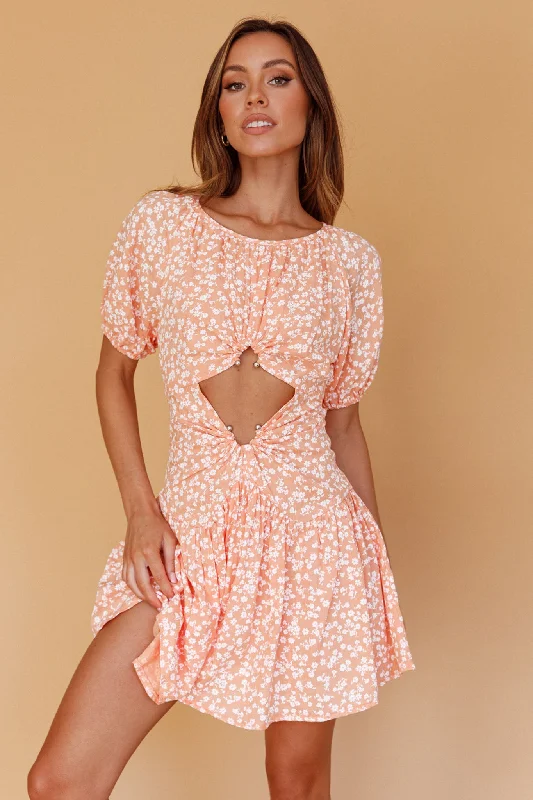 Your Moment Cut-Out Waist Dress Floral Orange Elegant Long Evening