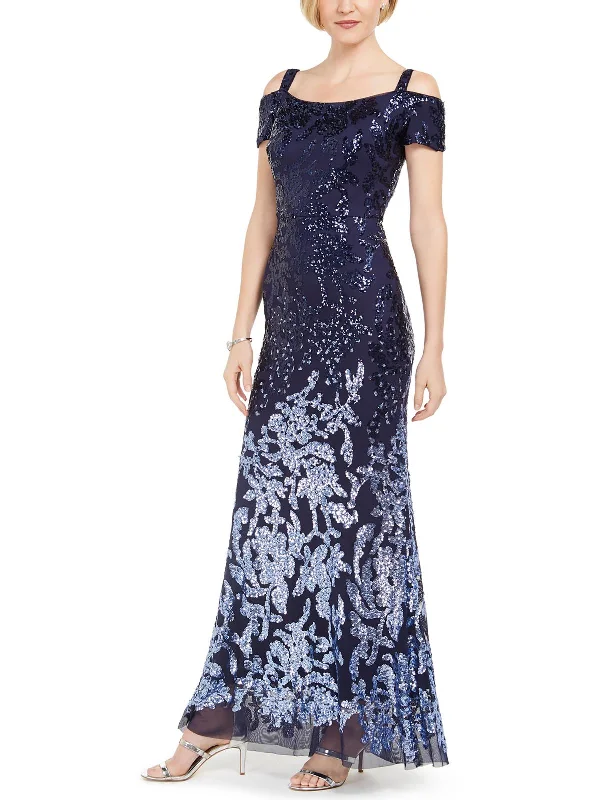 Petites Womens Sequined Maxi Evening Dress Tunic Top Casual