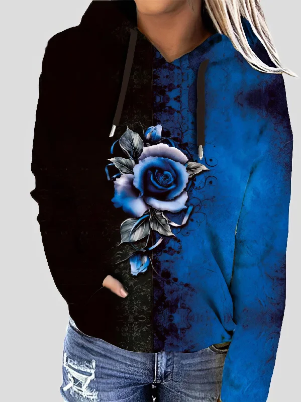 Black and Green Rose Hoodie Hoodie with V-Neck Classic Versatile