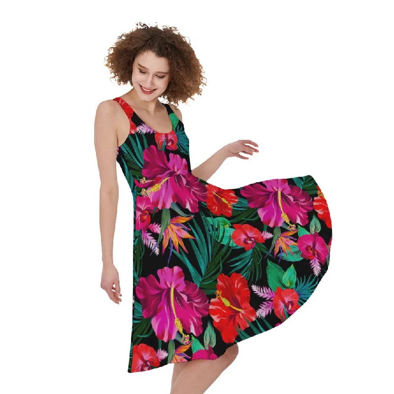 Hawaii Floral Flowers Pattern Print Sleeveless Knee Length Dress Tunics Stylish modern Hawaii Floral Flowers Pattern Print Sleeveless Knee Length Dress Tunics Stylish modern