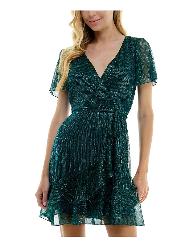 Juniors Womens Metallic Cocktail And Party Dress Tunics Party sparkling