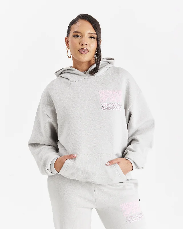 Jewel Oversized Hoodie - Light Grey/Pink Hoodie with Lace Feminine Delicate