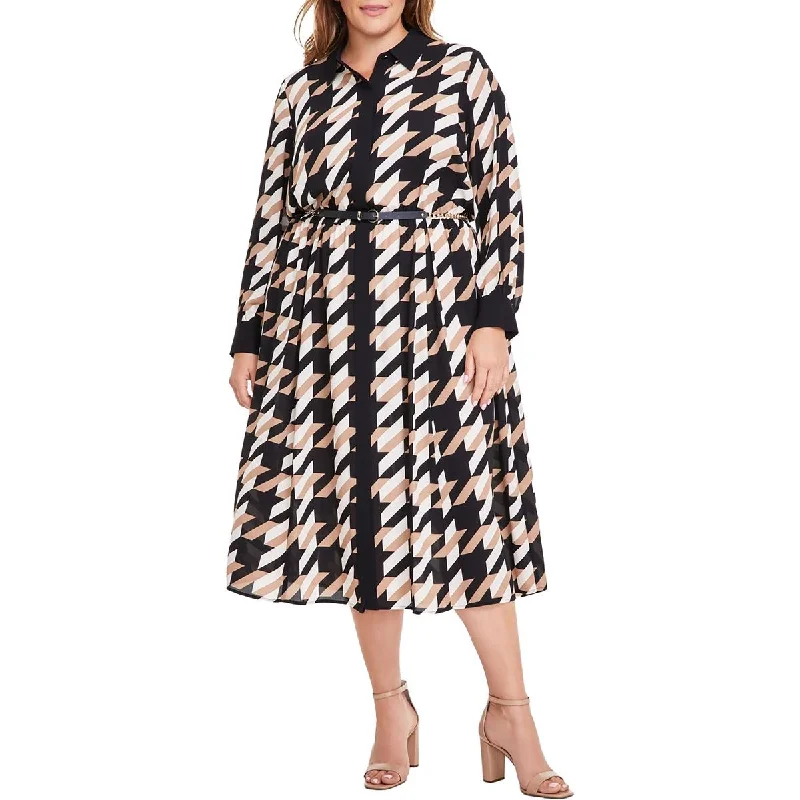 Plus Womens Printed Chiffon Fit & Flare Dress Tunics Ceremony elegant