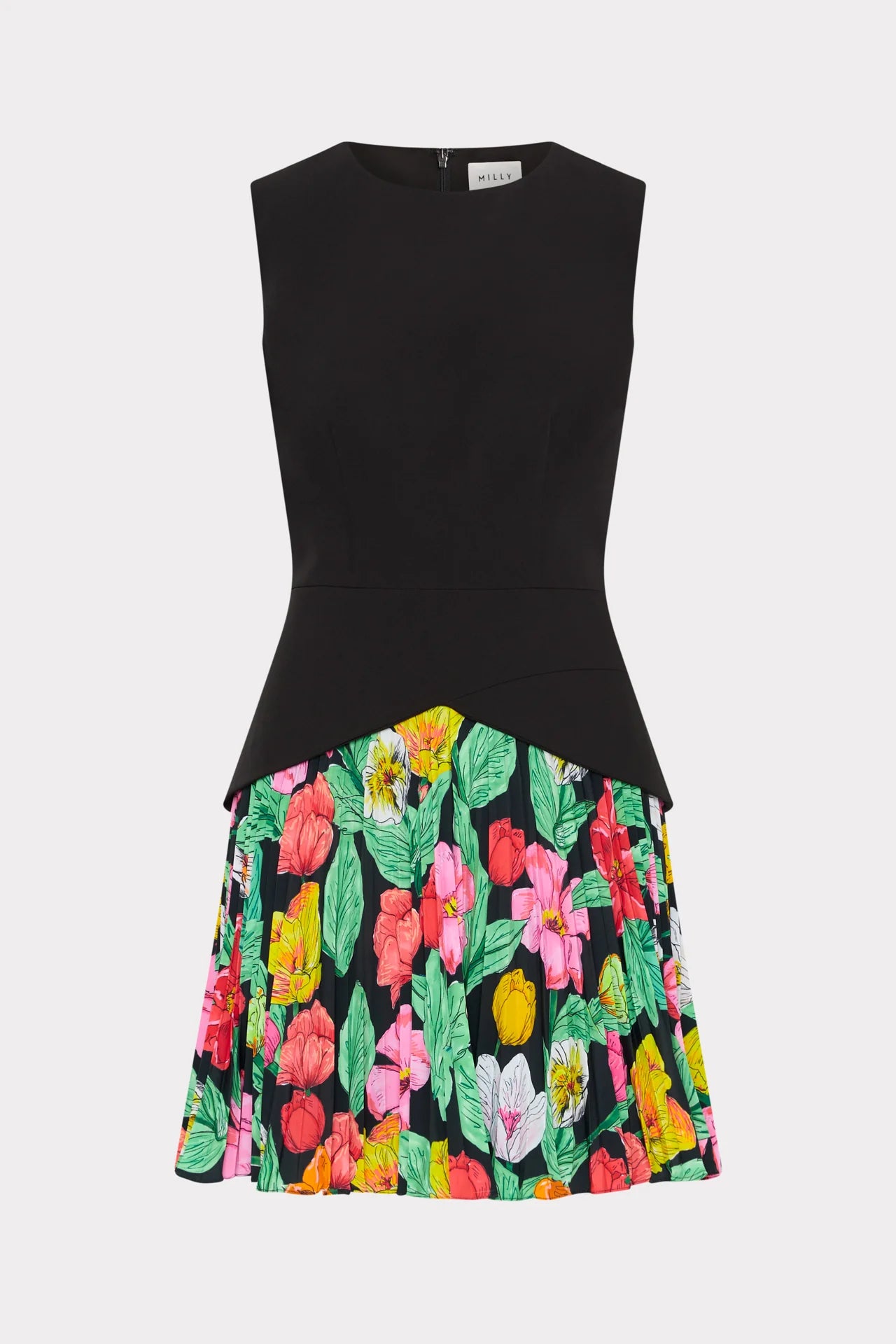 Haddy Tulip Rosette Pleated Mini Dress Comfortable Zip-Up Mini Dress