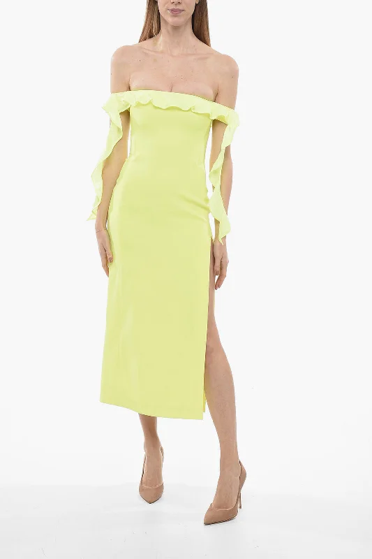 David Koma Split Long Sheath Dress with Ruffle Detail 40 Italian size Floral Print girly David Koma Split Long Sheath Dress with Ruffle Detail 40 Italian size Floral Print girly