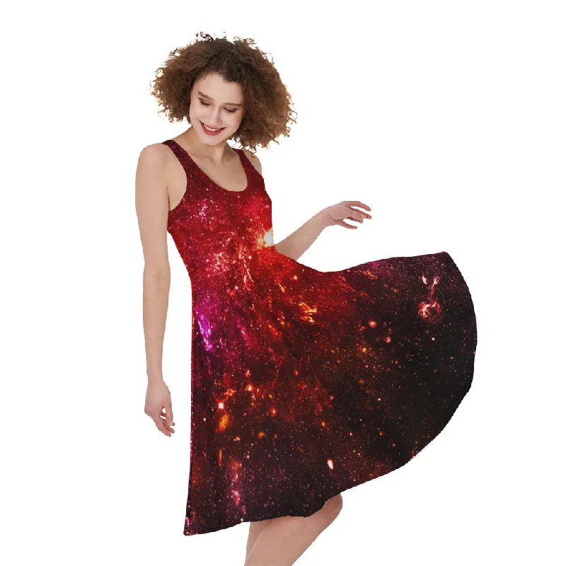 Fiery Nebula Universe Galaxy Space Print Sleeveless Knee Length Dress Maxi Flowy Bohemian Fiery Nebula Universe Galaxy Space Print Sleeveless Knee Length Dress Maxi Flowy Bohemian