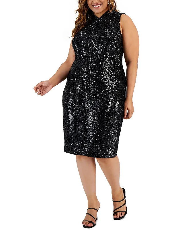 Plus Womens Sequined Midi Cocktail and Party Dress Tunics Canvas sturdy