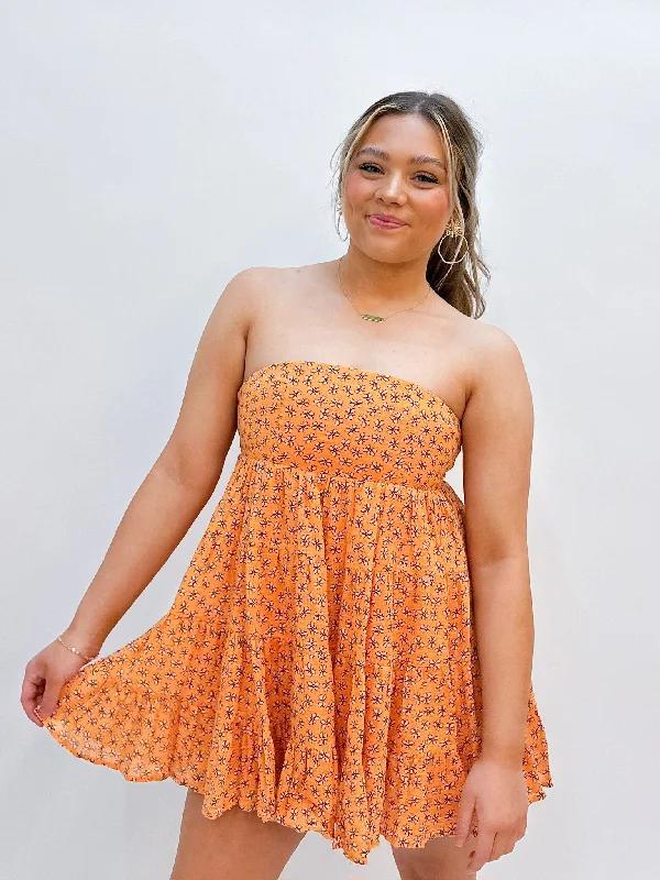 Madeline Orange Mini Dress Trendy Denim Mini Dress