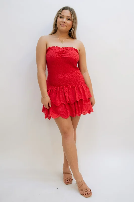 Hailey Mini Dress - Red Casual High-Waist Mini Dress