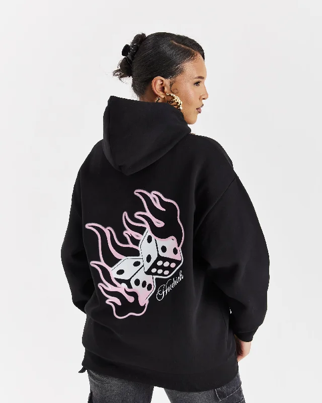 Dice Boyfriend Hoodie - Black Hoodie with Emblem Brand Identity
